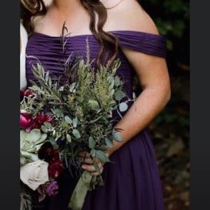 off the shoulder plum (dark purple) formal gown